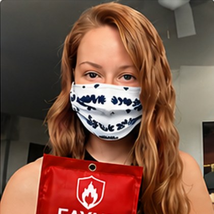 Fayne customer holding their fire blanket at home